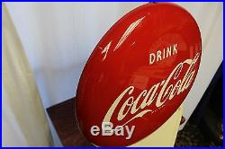 Vintage 1947 Coca Cola Bottle Pilaster Sign with 1951 Coke Button Advertising Sign