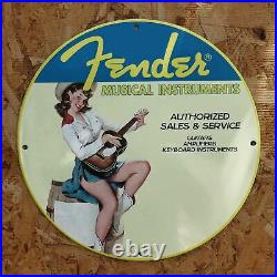 Vintage 1947 Fender Musical Instruments Sales & Service Porcelain Gas-Oil Sign