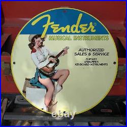 Vintage 1947 Fender Musical Instruments Sales & Service Porcelain Gas-Oil Sign