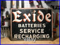Vintage 1948-1950 Exide Batteries Original Painted /Steel Sign. Double sided
