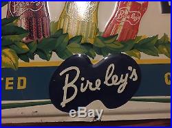 Vintage 1948 Bireleys Soda Advertising Embossed Tin Metal Sign Not Porcelain