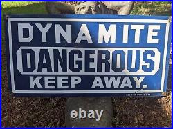 Vintage 1948 Dynamite Keep Away Dangerous Porcelain Metal Caution Sign 12 X 24