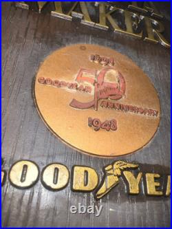 Vintage 1948 Goodyear Tires Sales Quota Award Advertising Sign Plaque 50th