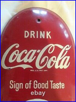 Vintage 1949 Coca Cola Thermometer Cigar Style Metal Sign of Good Taste 30