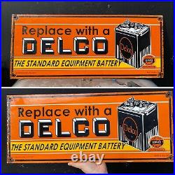 Vintage 1949 DELCO United Motors Porcelain Sign Veribrite Gas Oil BATTERY Auto