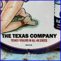 Vintage 1949 Dated TEXACO Porcelain Sign RARE12 Texas Havoline Gas Oil Lady