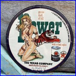 Vintage 1949 Dated TEXACO Porcelain Sign RARE12 Texas Havoline Gas Oil Lady