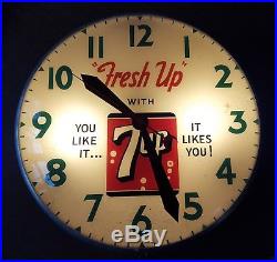 Vintage 1950's 7-Up Lighted Bubble Clock Sign Seven Up Advertising Clock