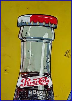 Vintage 1950's Canadian Pepsi-Cola Vertical Advertising Sign 48