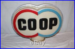 Vintage 1950's Co Op Coop Gas Pump Globe Farm 2 Sided 18 Embossed Sign