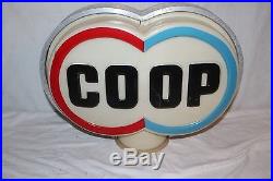 Vintage 1950's Co Op Coop Gas Pump Globe Farm 2 Sided 18 Embossed Sign