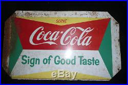 Vintage 1950's Coca Cola Soda Pop Gas Station 2 Sided 18 Metal Sign original