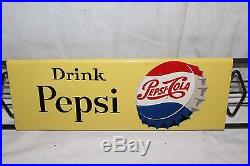 Vintage 1950's Drink Pepsi Cola Soda Pop 30 Metal Door Push Pull Bar SignNice
