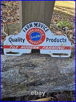 Vintage 1950's Farm Service Quality Products License Plate Topper Porcelain Sign