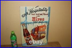 Vintage 1950's Hires Root Beer Give Hospitality Oldtime Flavor Soda Pop 18 Sign