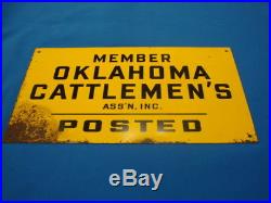 Vintage 1950's Oklahoma CATTLEMEN'S Posted Metal SIGN 18 Cattle Cow Feed Farm