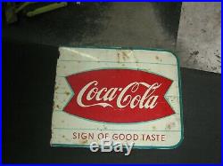 Vintage 1950's Original Coca Cola Soda Pop Metal Fishtail Flange Sign Coke