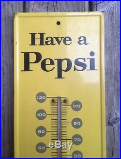 Vintage 1950's Original Pepsi Cola Soda Advertising Sign with Intact Thermometer