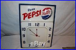 Vintage 1950's Pepsi Cola Soda Pop 19 Embossed Lighted Clock SignWorks/Nice