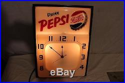 Vintage 1950's Pepsi Cola Soda Pop 19 Embossed Lighted Clock SignWorks/Nice