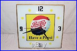 Vintage 1950's Pepsi Cola Soda Pop Bottle Cap 16 Lighted Clock SignWorks