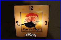 Vintage 1950's Pepsi Cola Soda Pop Bottle Cap 16 Lighted Clock SignWorks