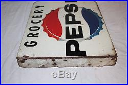 Vintage 1950's Pepsi Cola Soda Pop Grocery Store 2 Sided 18 Metal Flange Sign