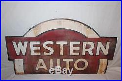 Vintage 1950's Western Auto Car Parts Store Gas Oil 2 Sided 36 Metal Sign