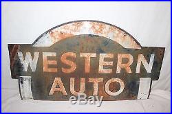 Vintage 1950's Western Auto Car Parts Store Gas Oil 2 Sided 36 Metal Sign