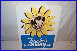 Vintage 1950s Borden's Milk Ice Cream Elsie The Cow 2 Side 24 Metal Flange Sign
