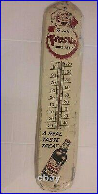 Vintage 1950s Drink Frostie Root Beer Large Metal Soda Advertising Thermometer