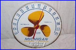 Vintage 1950s Michigan Boat Propeller Gas Oil 12 Metal & Glass Thermometer Sign