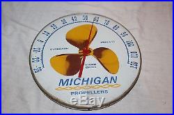 Vintage 1950s Michigan Boat Propeller Gas Oil 12 Metal & Glass Thermometer Sign