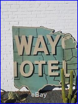 Vintage 1950s Midway Motel Wooden Highway Sign Billboard Reflective US Map