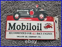 Vintage 1950s Mobiloil Double Sided Flange Advertising Sign 14 X 10