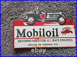 Vintage 1950s Mobiloil Double Sided Flange Advertising Sign 14 X 10