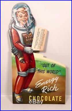 Vintage 1950s Outer Spaceman Chocolate Milk Die-Cut Advertising Sign Space Robot