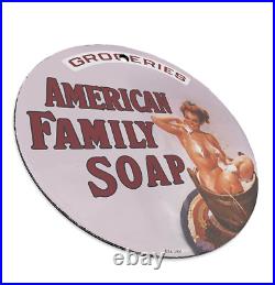 Vintage 1951 American Family Soap Porcelain Enamel Gas-oil Garage Man Cave Sign