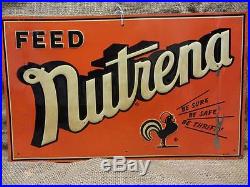 Vintage 1951 Embossed Nutrena Feed Sign Antique Old Farm Seed Nice Color 9076
