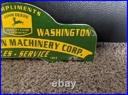 Vintage 1951 John Deere Porcelain Metal Plate Holder Sign 11 X 4.5