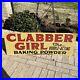 Vintage-1952-Clabber-Girl-Baking-Powder-Sign-Original-Metal-Double-Sided-Yellow-01-ln