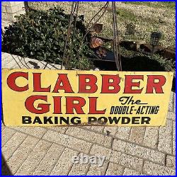 Vintage 1952 Clabber Girl Baking Powder Sign Original Metal Double Sided Yellow