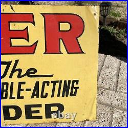 Vintage 1952 Clabber Girl Baking Powder Sign Original Metal Double Sided Yellow