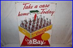 Vintage 1952 Coca Cola Soda Pop Bottle Take A Case Home Today 28 Metal Sign