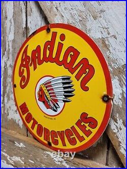 Vintage 1952 Indian Motorcycles Porcelain Sign Cycle Dealer Sales Service Repair