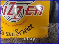 Vintage 1952 Whizzer Scooters Porcelain Metal Advertising Sign 12 X 16