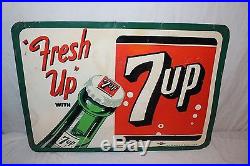 Vintage 1953 7Up 7 Up Fresh Up Soda Pop Gas Station 27 Embossed Metal Sign