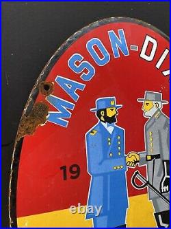 Vintage 1954 Mason Dixon Porcelain Sign Metal diesel fuel North South Gas Oil