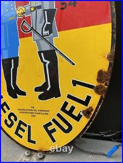 Vintage 1954 Mason Dixon Porcelain Sign Metal diesel fuel North South Gas Oil