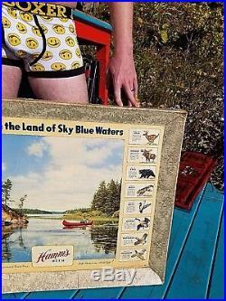 Vintage 1956 Hamms Beer Cardboard Wildlife Hunting Sign Fish Fishing 33X26